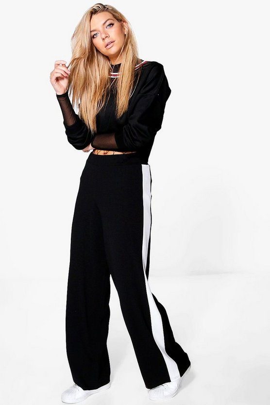 Zahara Contrast Panel Wide Leg Relaxed Trousers