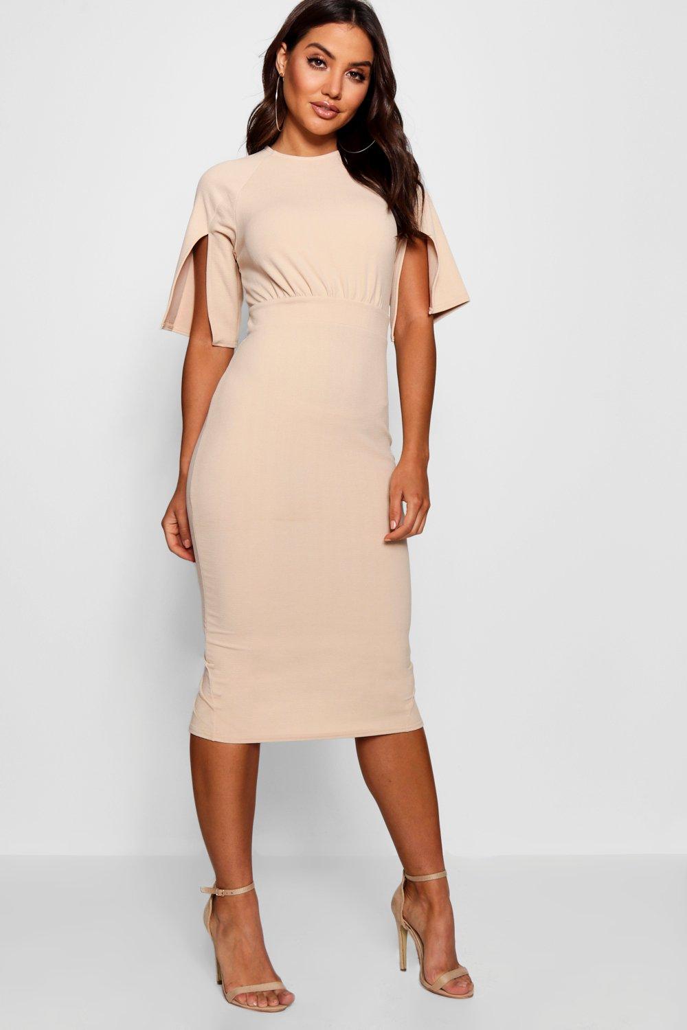 split sleeve detail wiggle midi dress