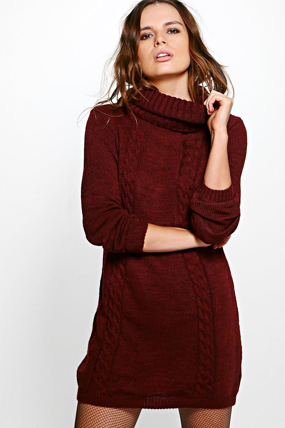 Scarlett Roll Neck Cable Jumper Dress Boohoo