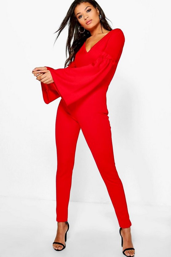 Jacey Flare Sleeve Ruffle Detail Jumpsuit