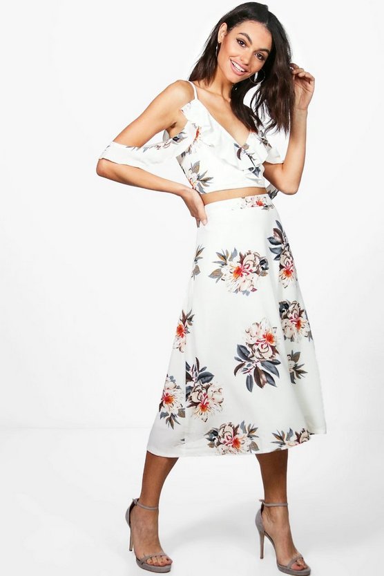 Josie Woven Floral Cold Shoulder Skirt Co-Ord