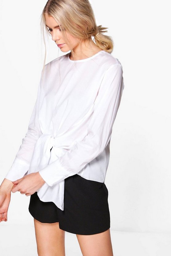 Lydia Knot Front Long Sleeve Woven Shirt