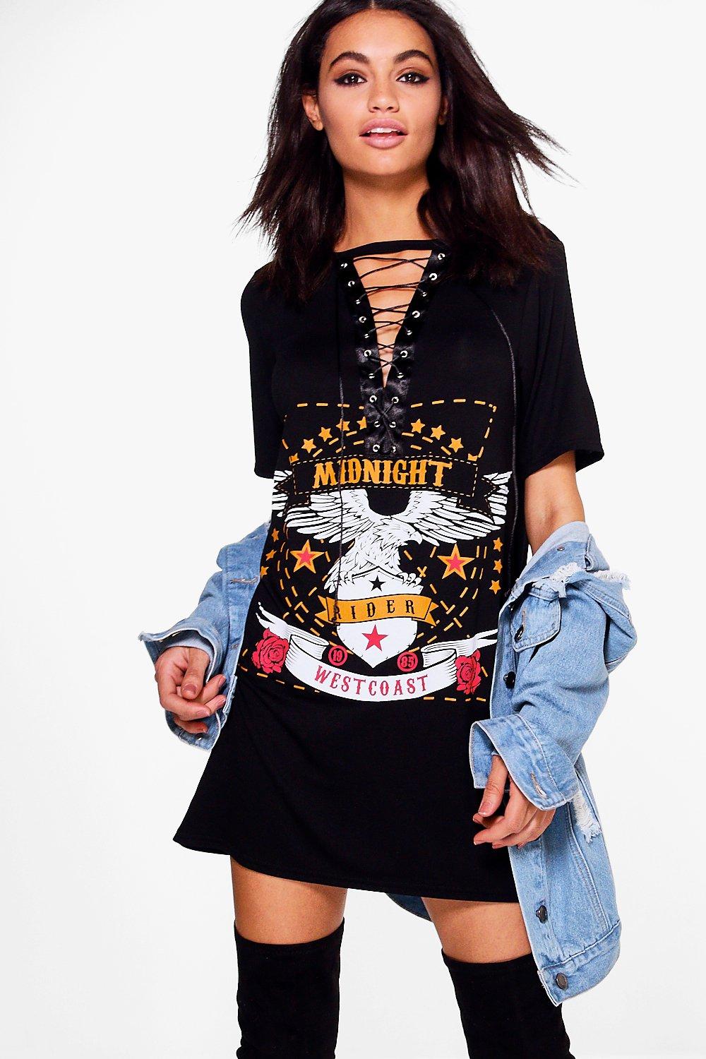 Sheeva Lace Up Band T Shirt Dress Boohoo