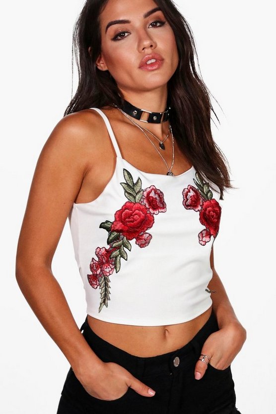 Floral Embroidered Crop Top | Boohoo