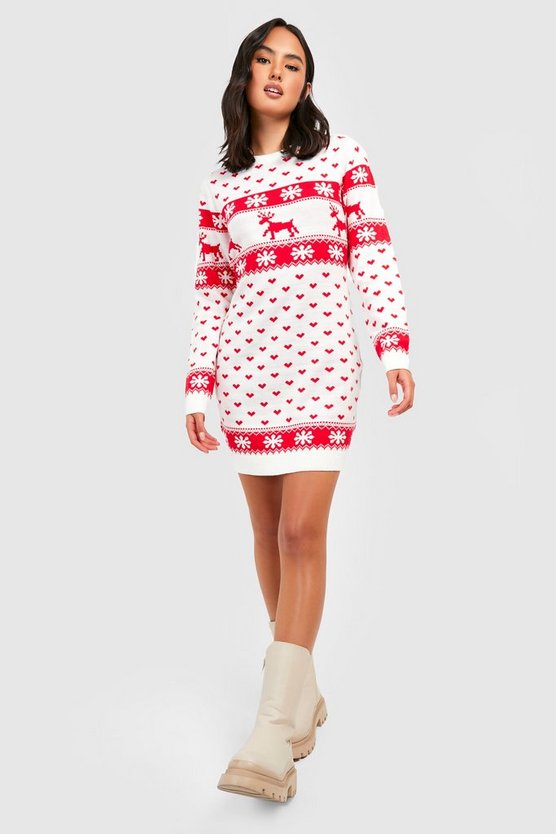 Lottie Reindeers & Snowflake Christmas Jumper Dress | Boohoo
