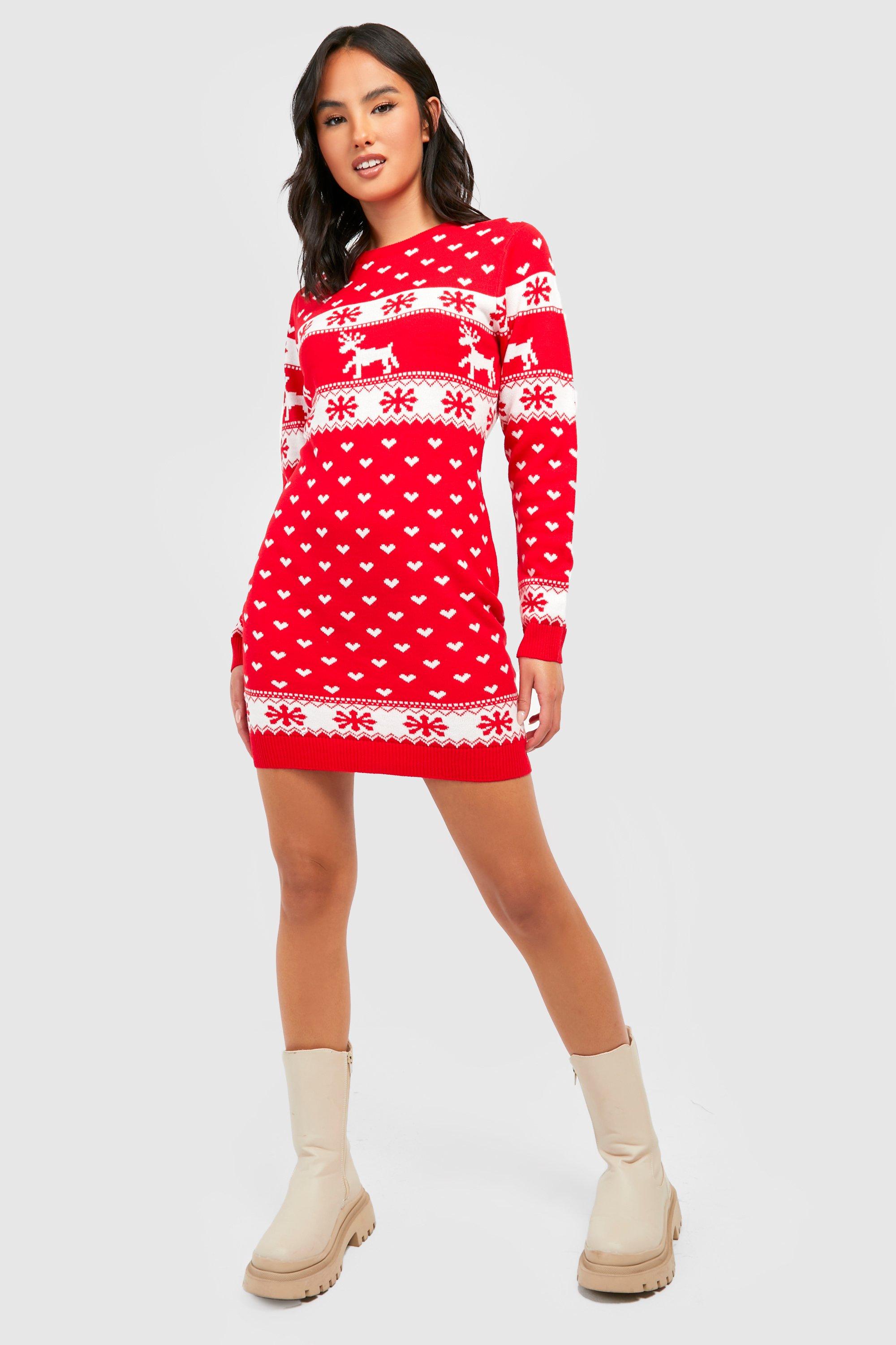 Boohoo Womens Lottie Reindeers & Snowflake Christmas Jumper Dress | eBay