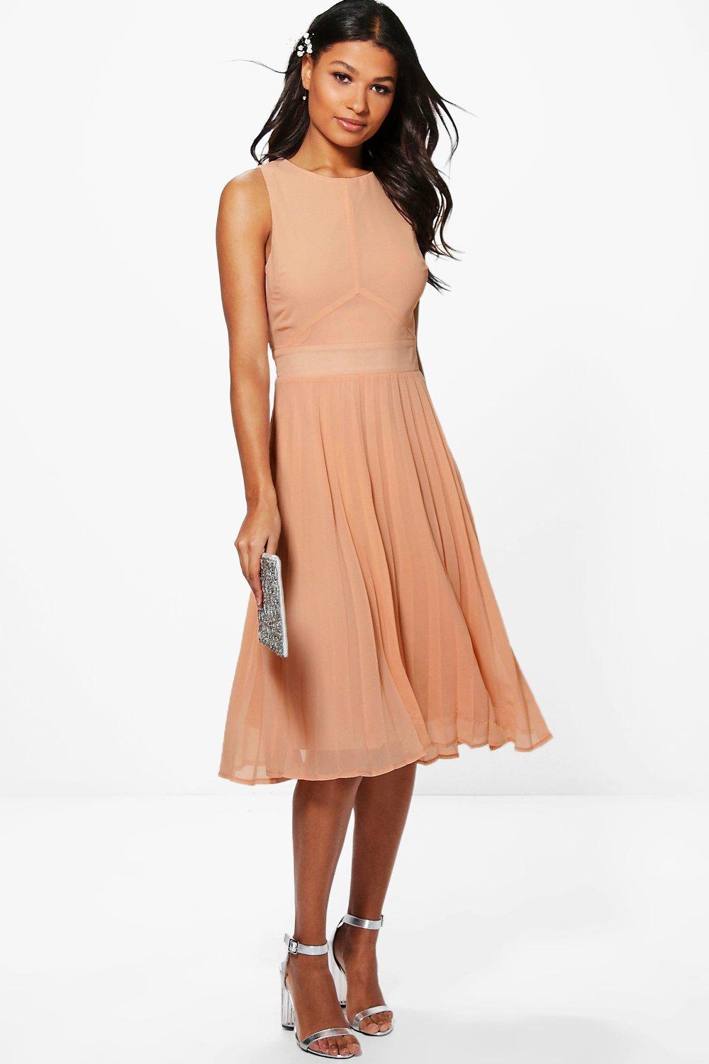 pleated midi skater dress