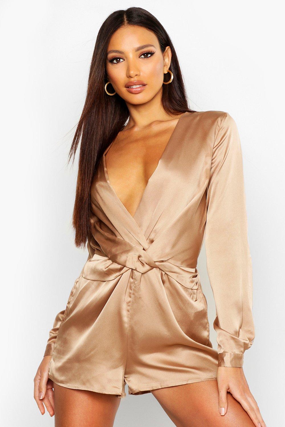 orange satin playsuit