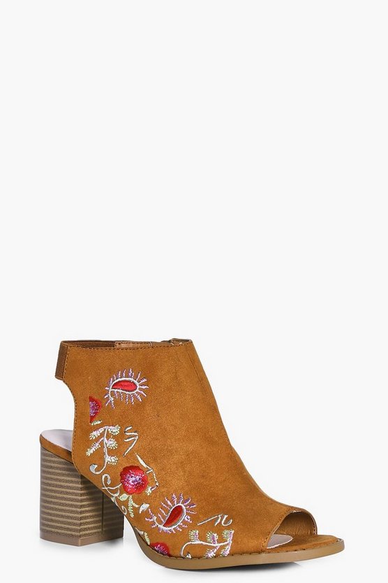 Laila Peeptoe Floral Embroidered Shoe Boot