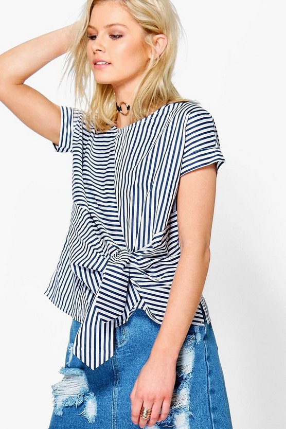 Maisie Mixed Stripe Tie Front Shell Top