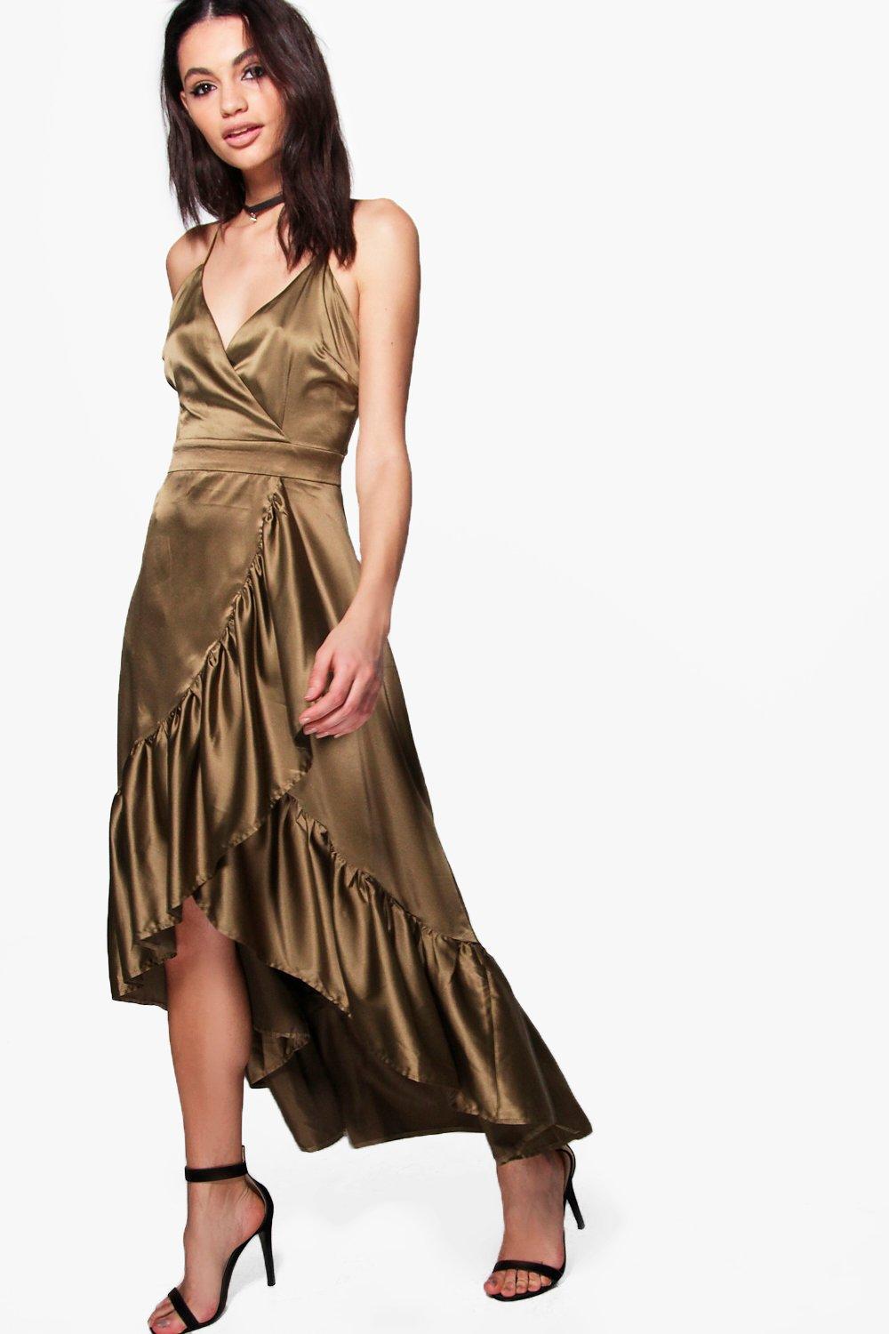 satin ruffle dress