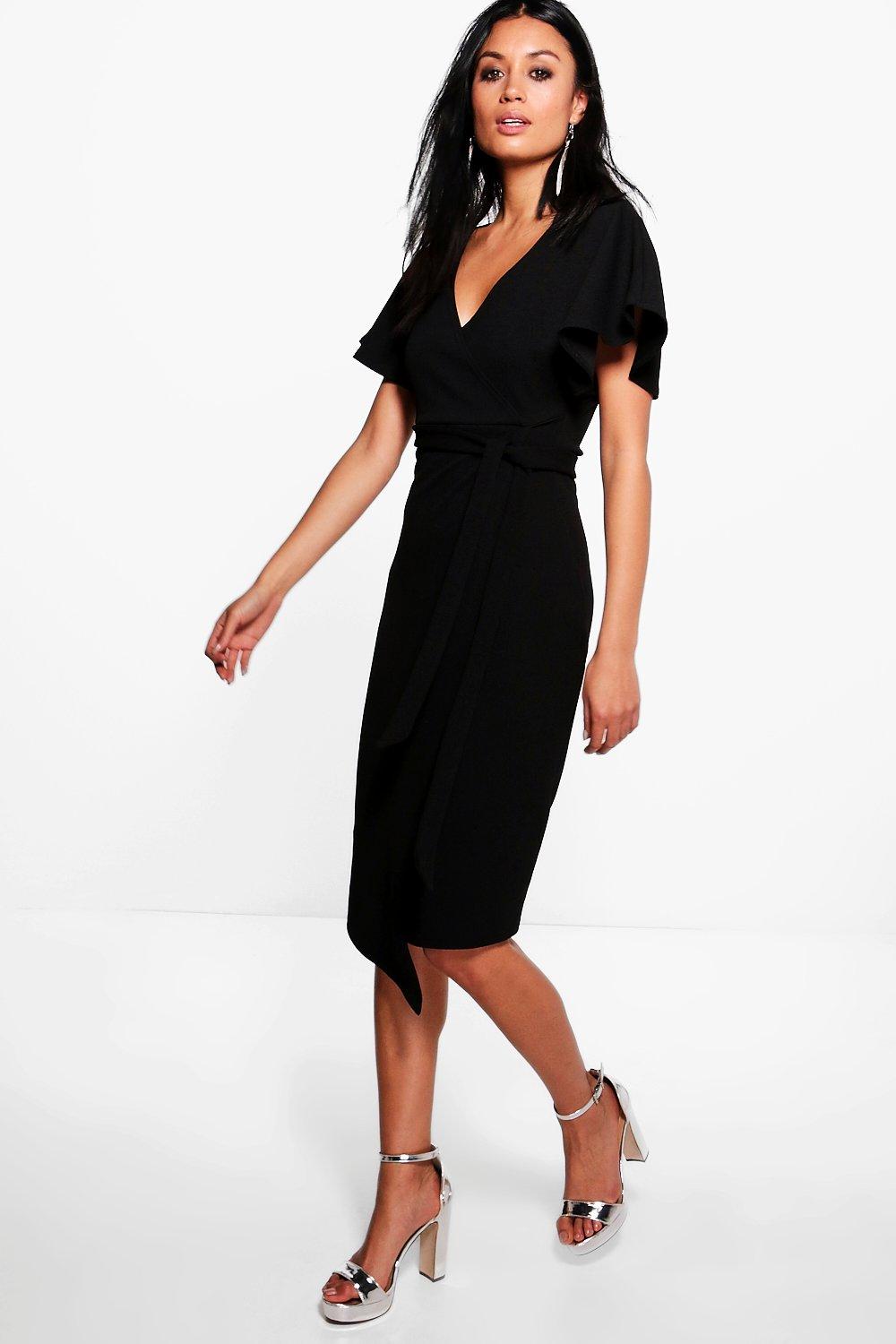 black wrap midi dress uk