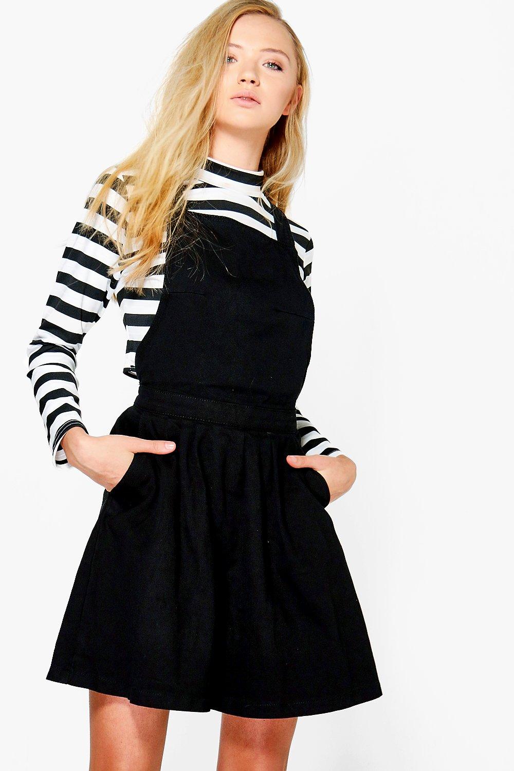 womens black pinafore