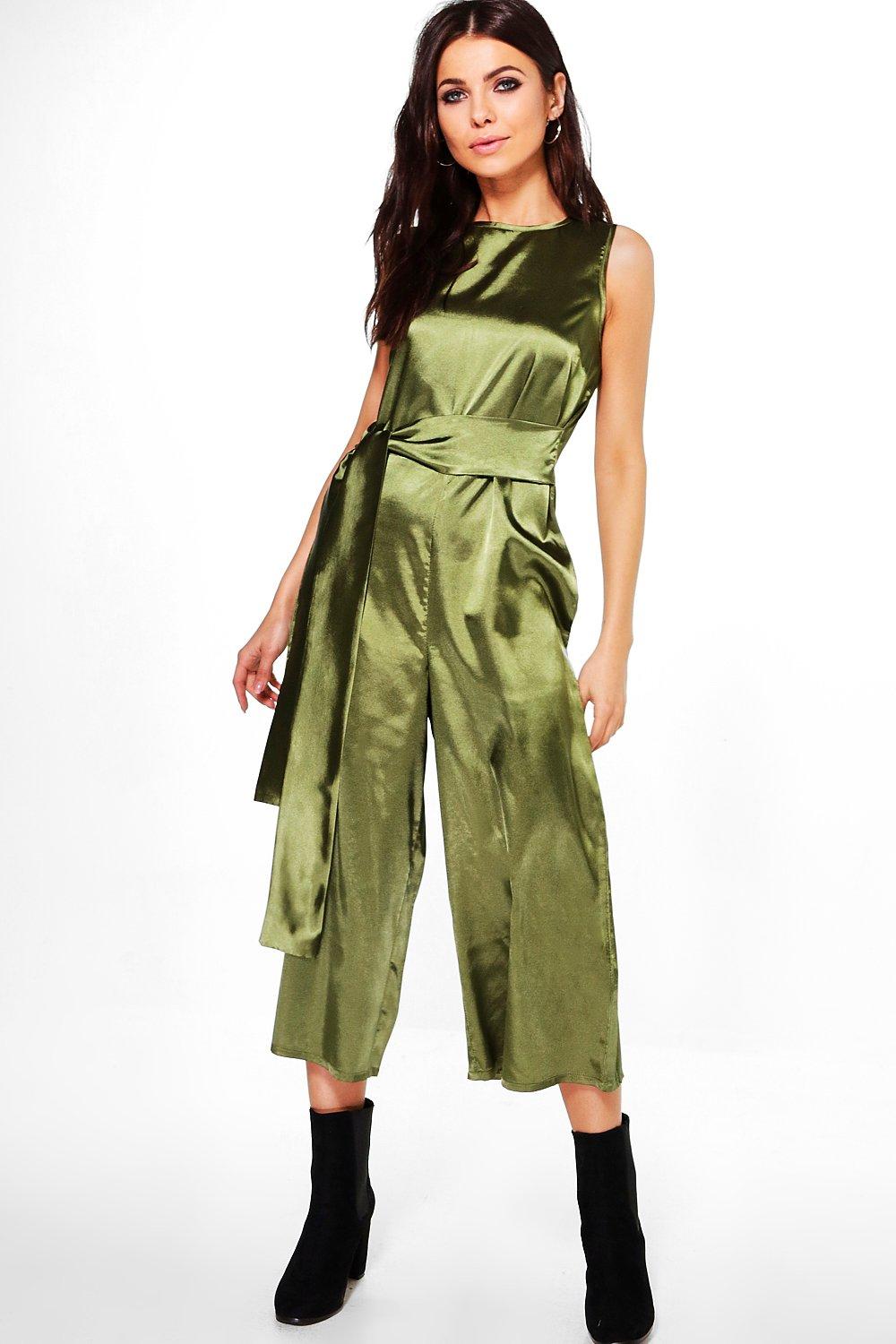 khaki satin jumpsuit