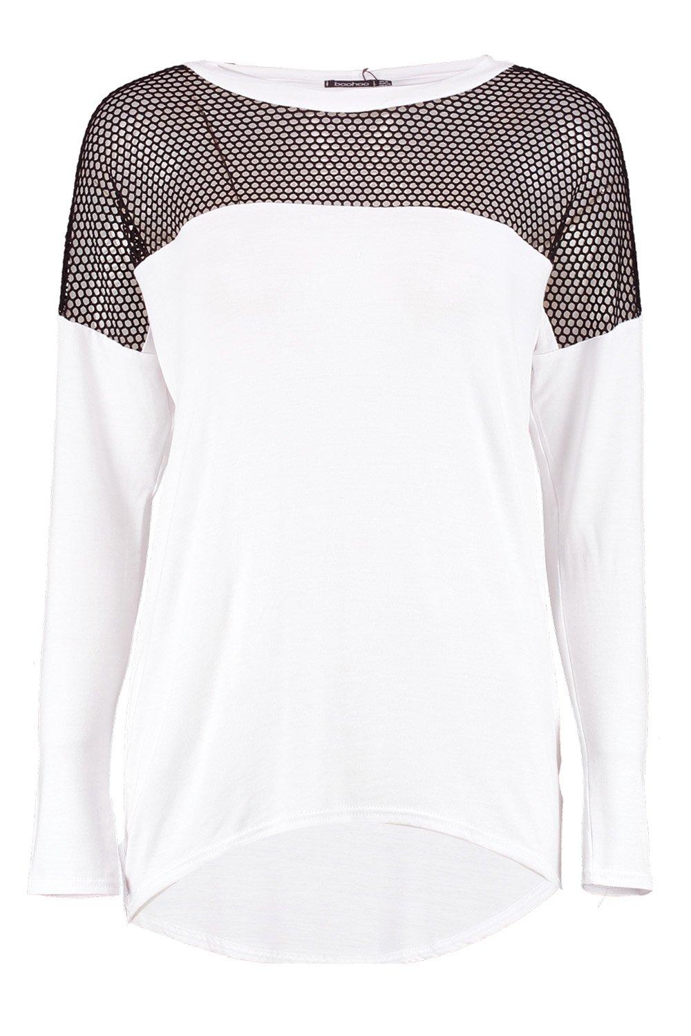 Boohoo Womens Hailey Fishnet Mesh Long Sleeve Jersey T-Shirt | eBay
