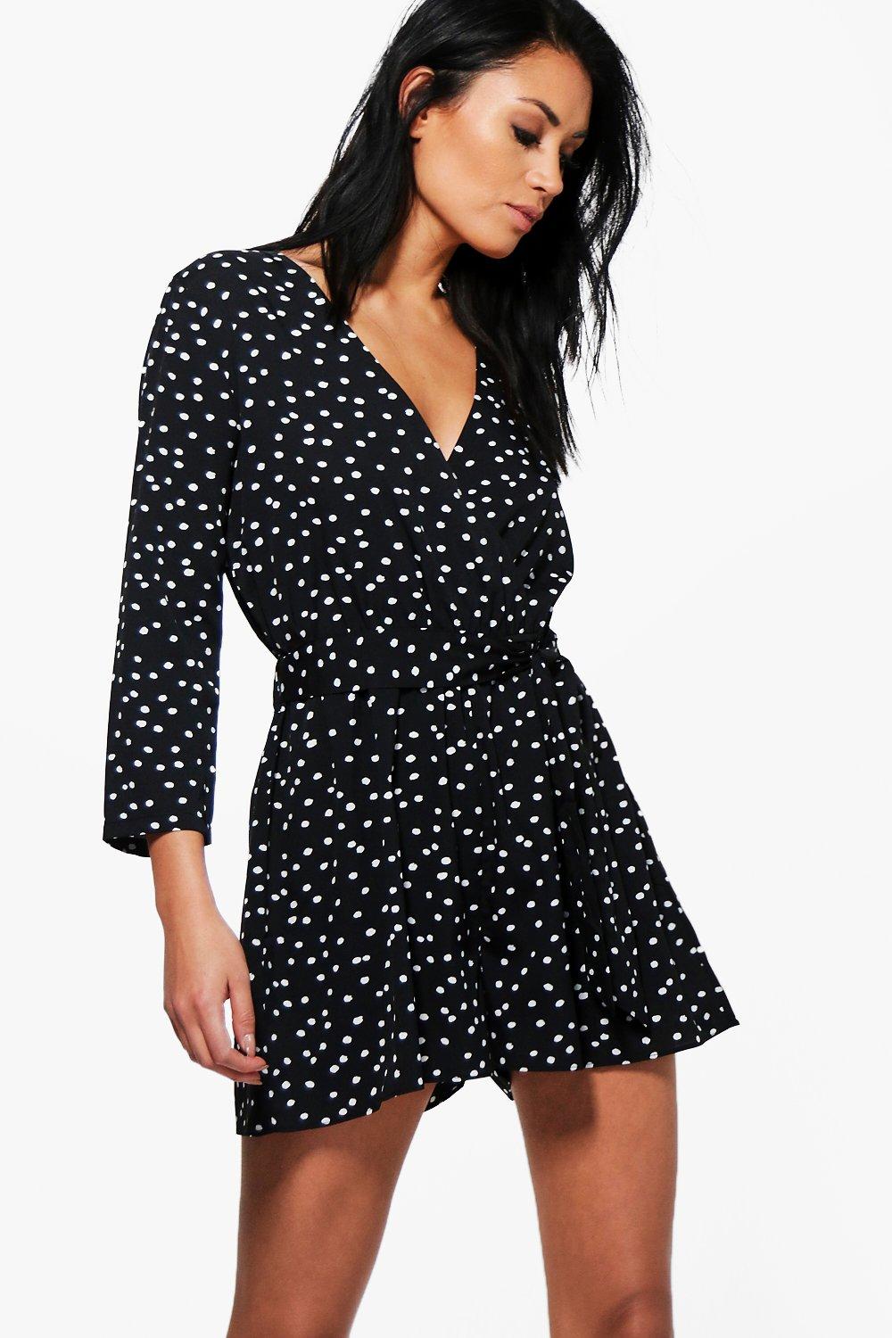 black polka dot playsuit