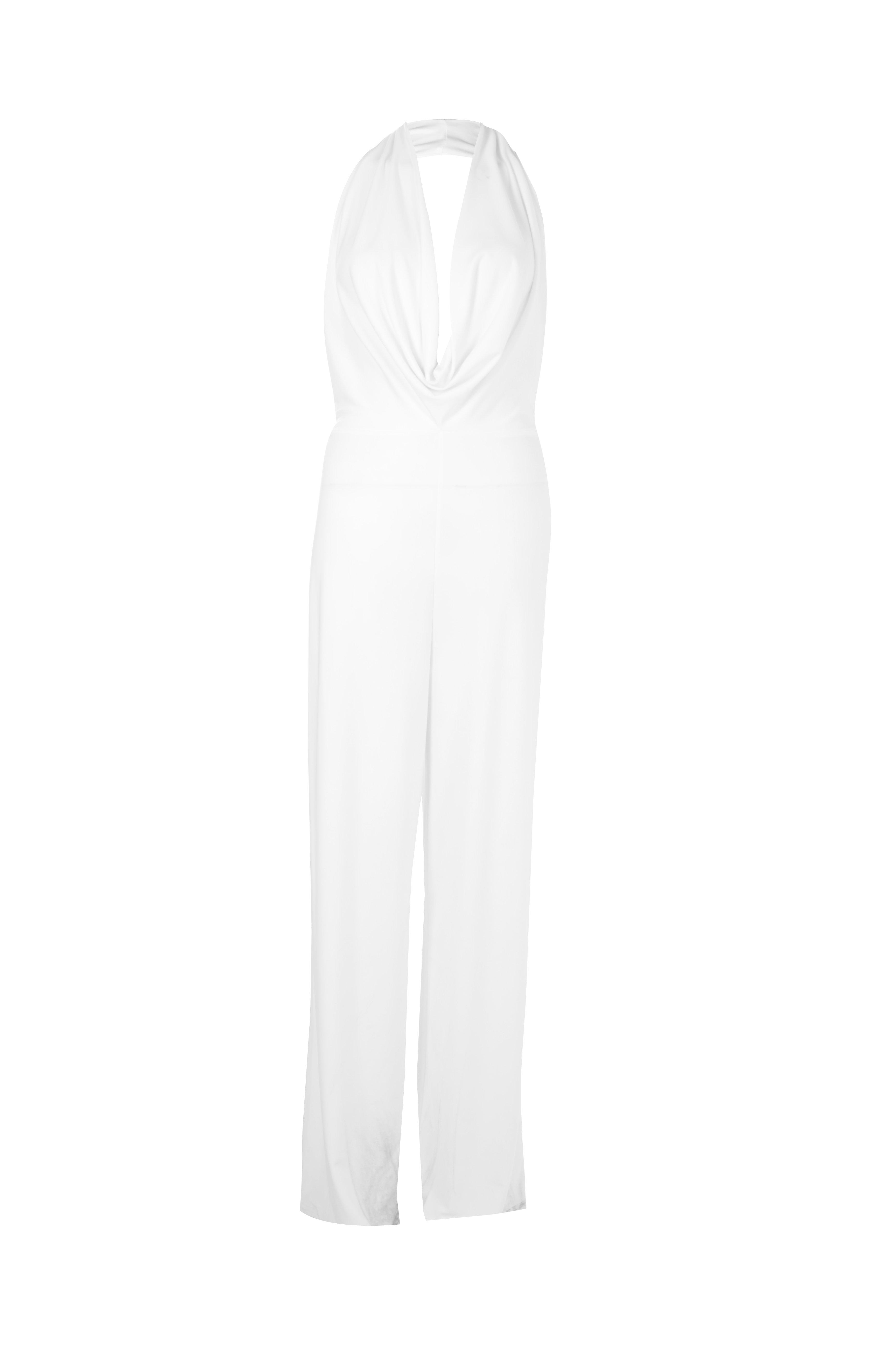 white cowl neck jumpsuit