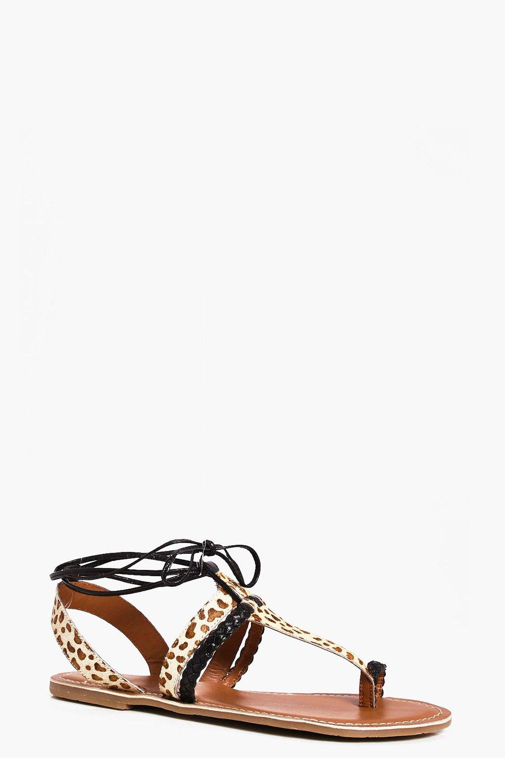 Tilly Pony Hair Thong Tie Up Sandals Boohoo Uk