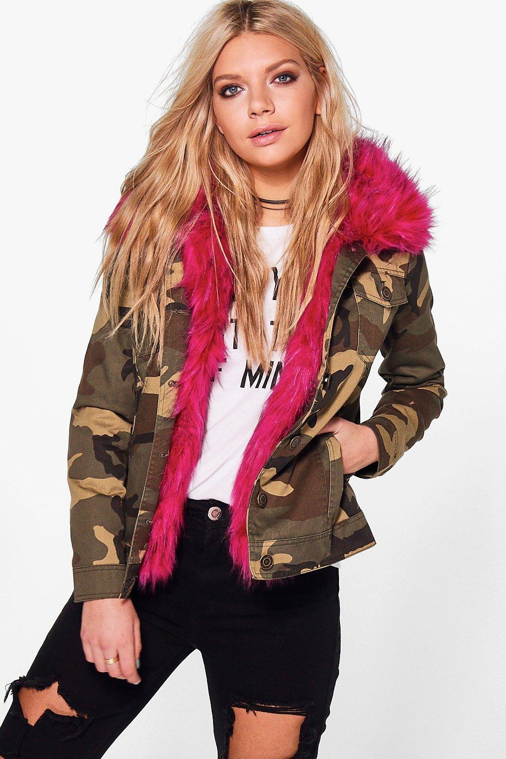 camo parka pink fur
