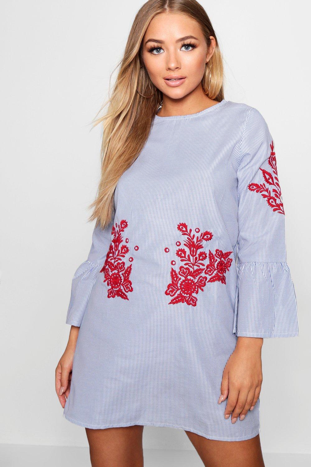 embroidered shift dress