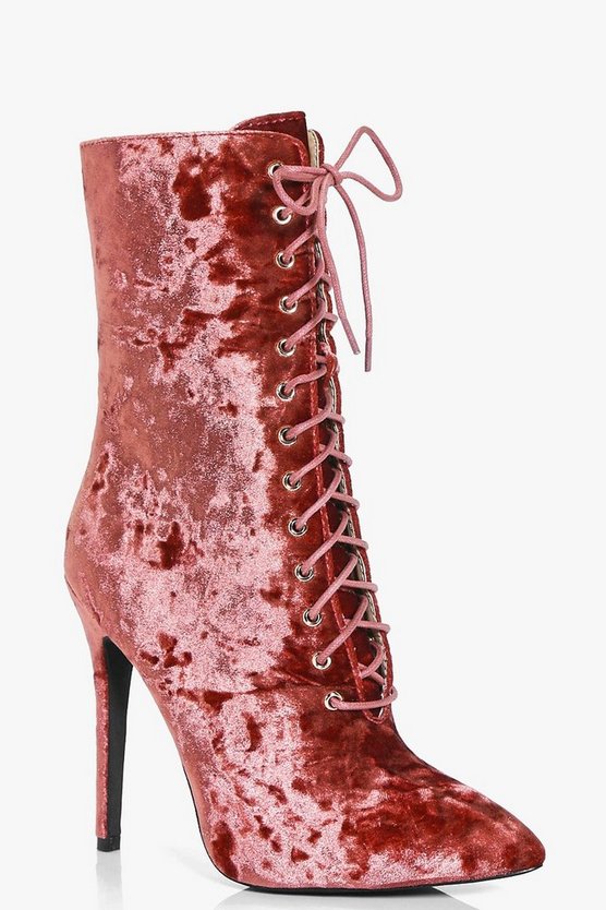 Annie Crushed Velvet Lace Up Shoe Boot