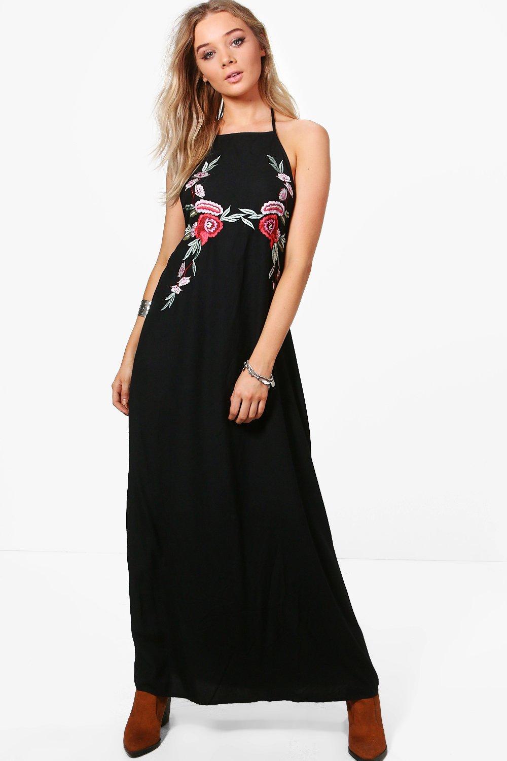 boohoo black embroidered dress