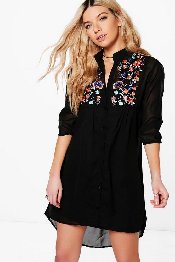 Boutique Dory Embroidered Shirt Dress | Boohoo
