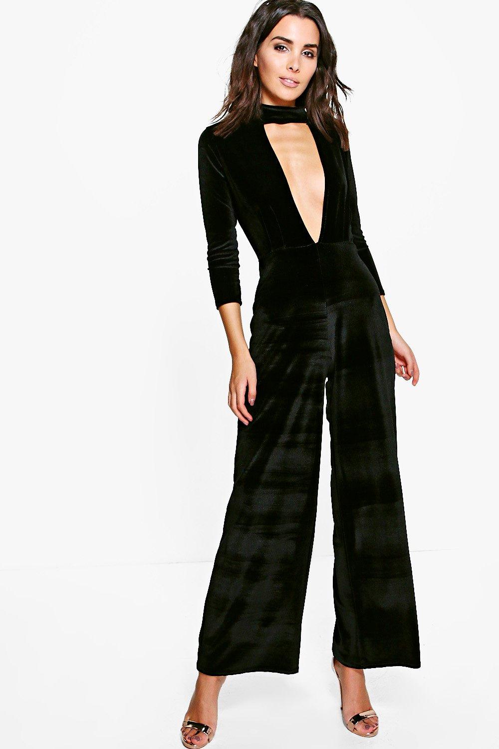 velvet plunge jumpsuit