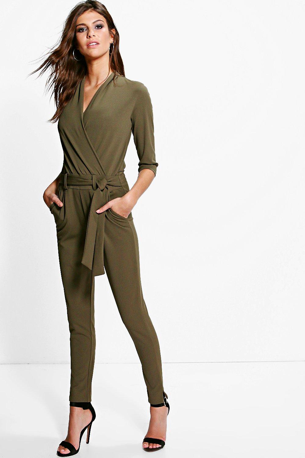 khaki wrap jumpsuit