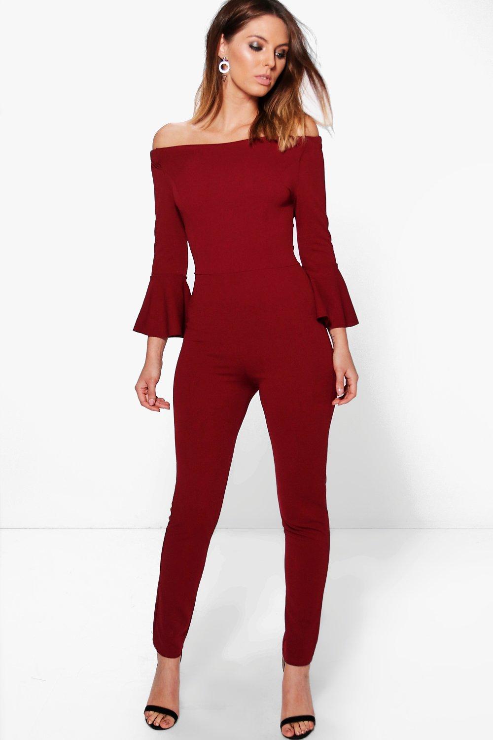 boohoo off the shoulder jumpsuit