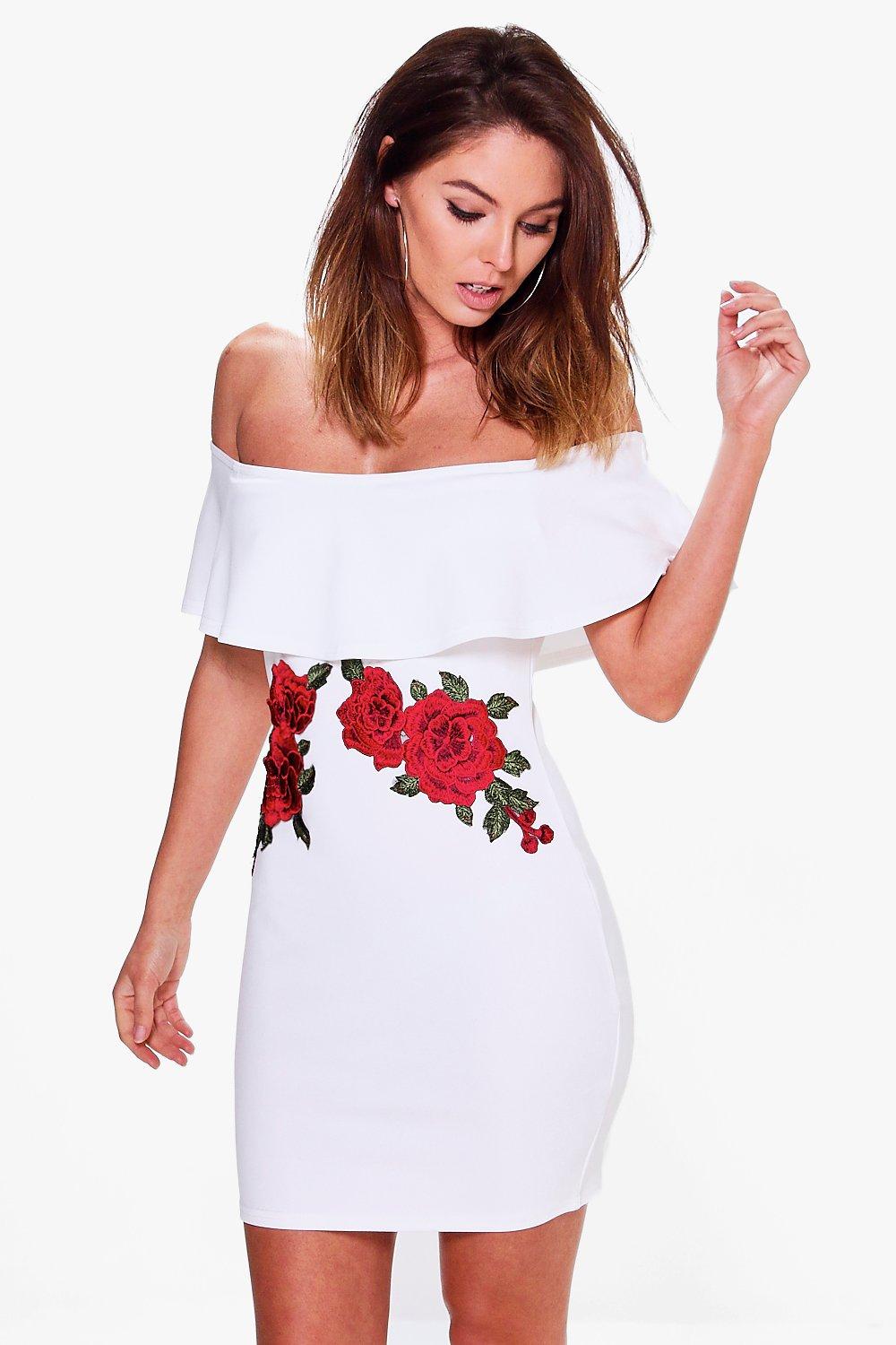 boohoo white off the shoulder dress