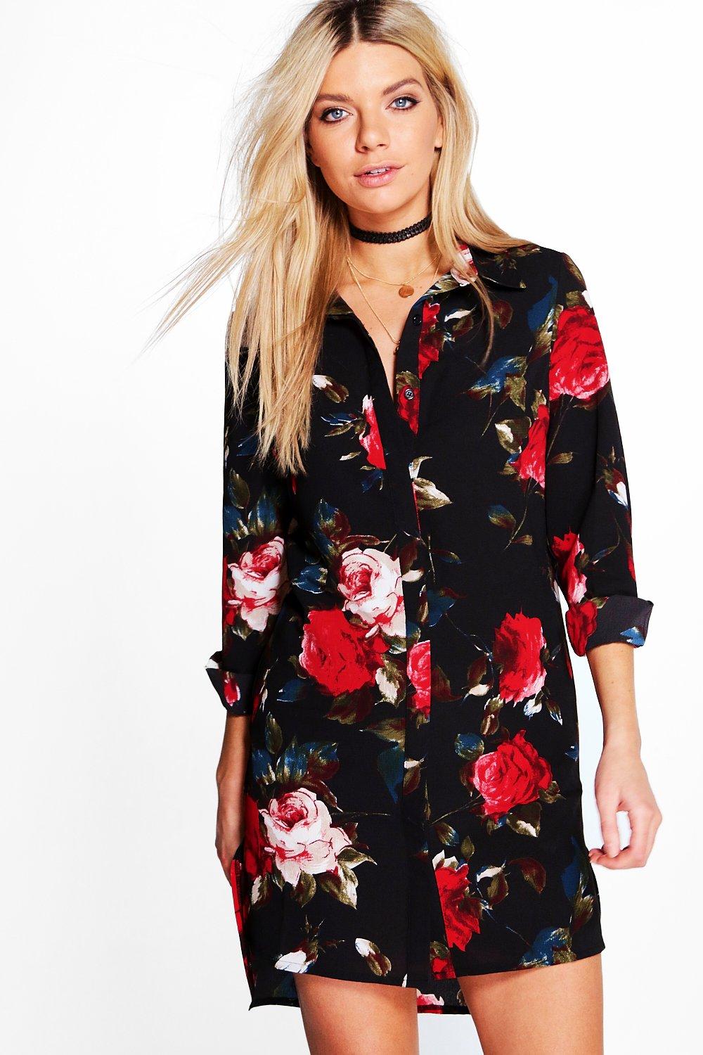 boohoo floral shirt dress