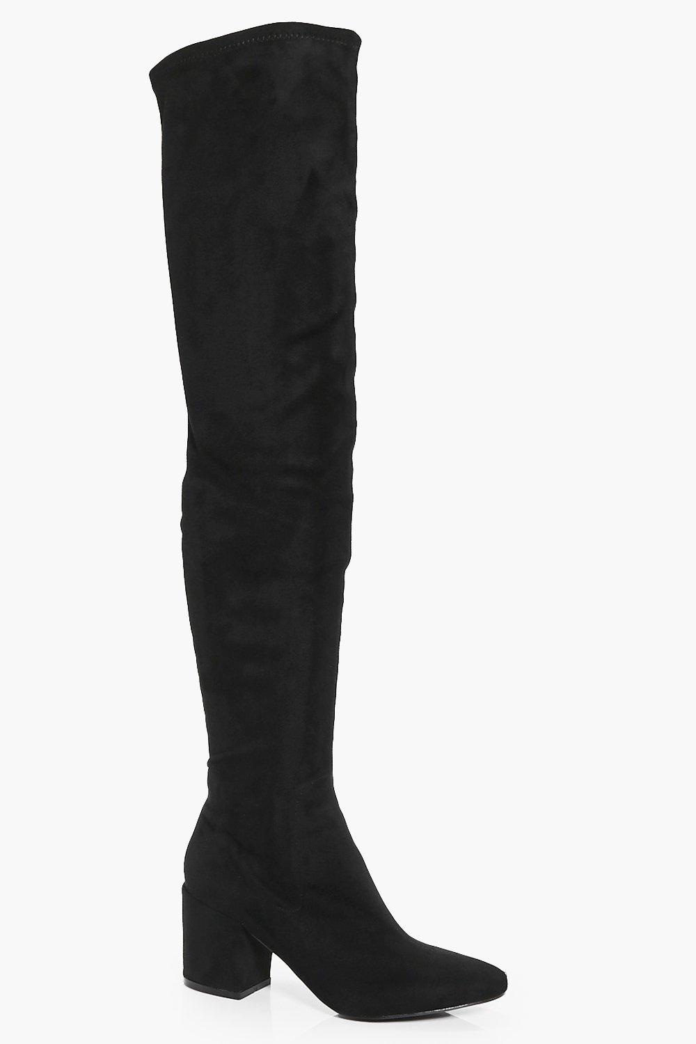 block heel thigh high boot