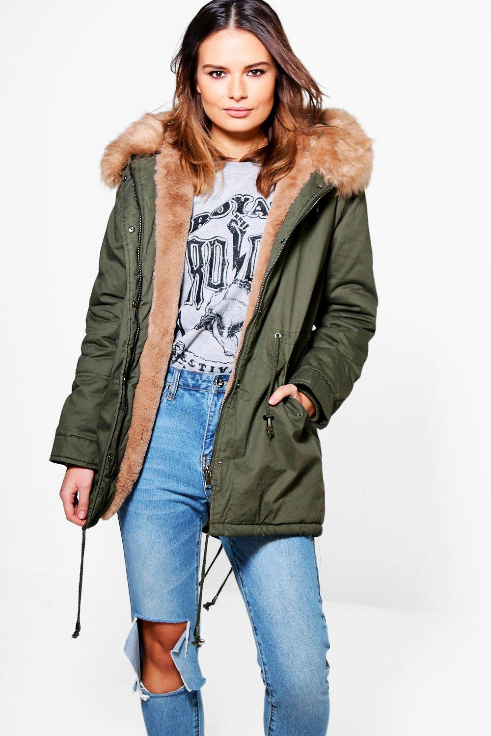 faux fur lined hooded parka