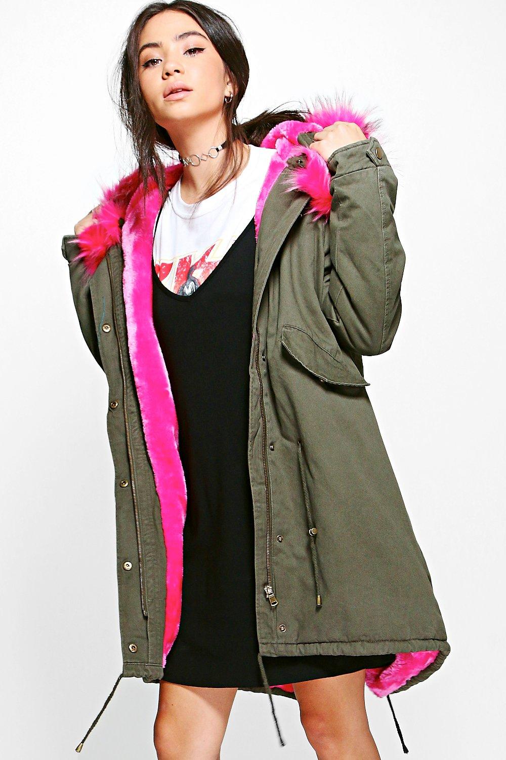 pink fur lined parka