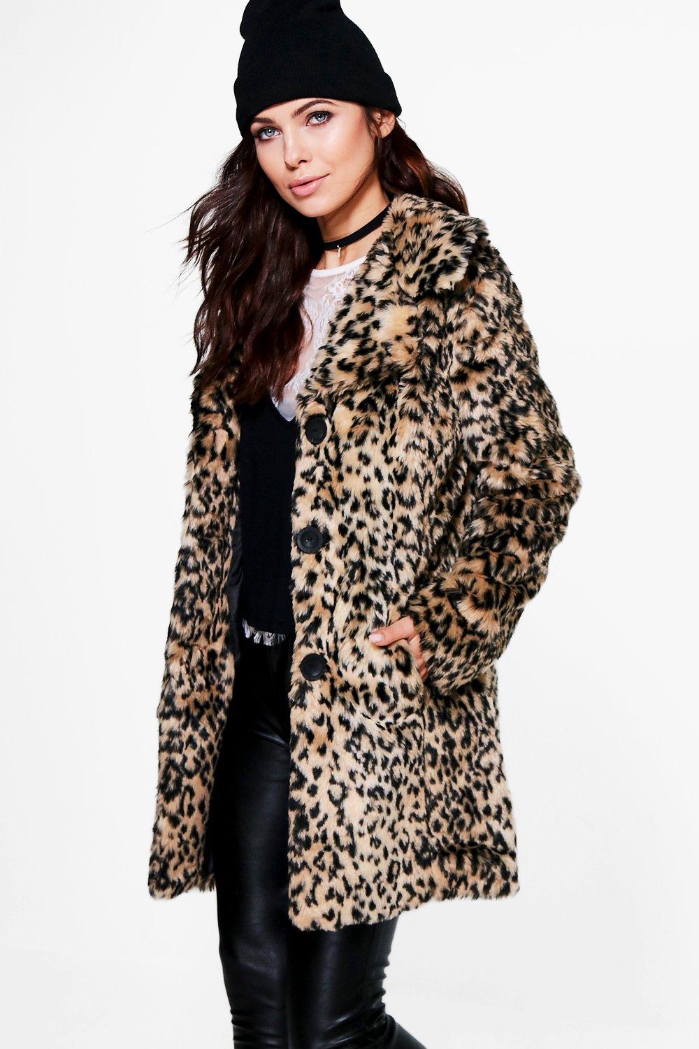 Plus Leopard Print Faux Fur Coat