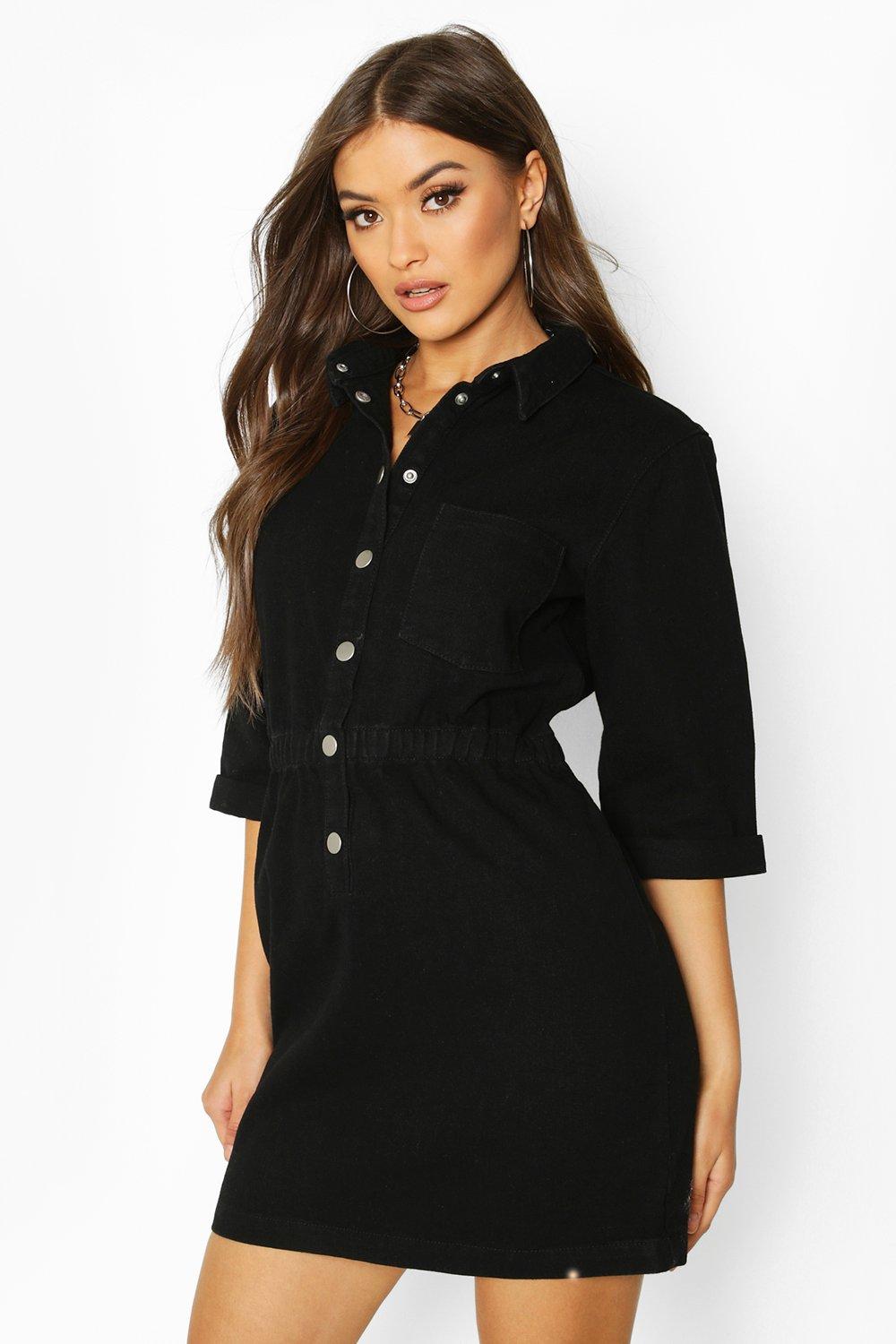 boohoo black denim dress