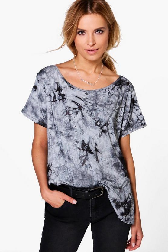 Angie Tie Dye Slash Neck T-Shirt | Boohoo