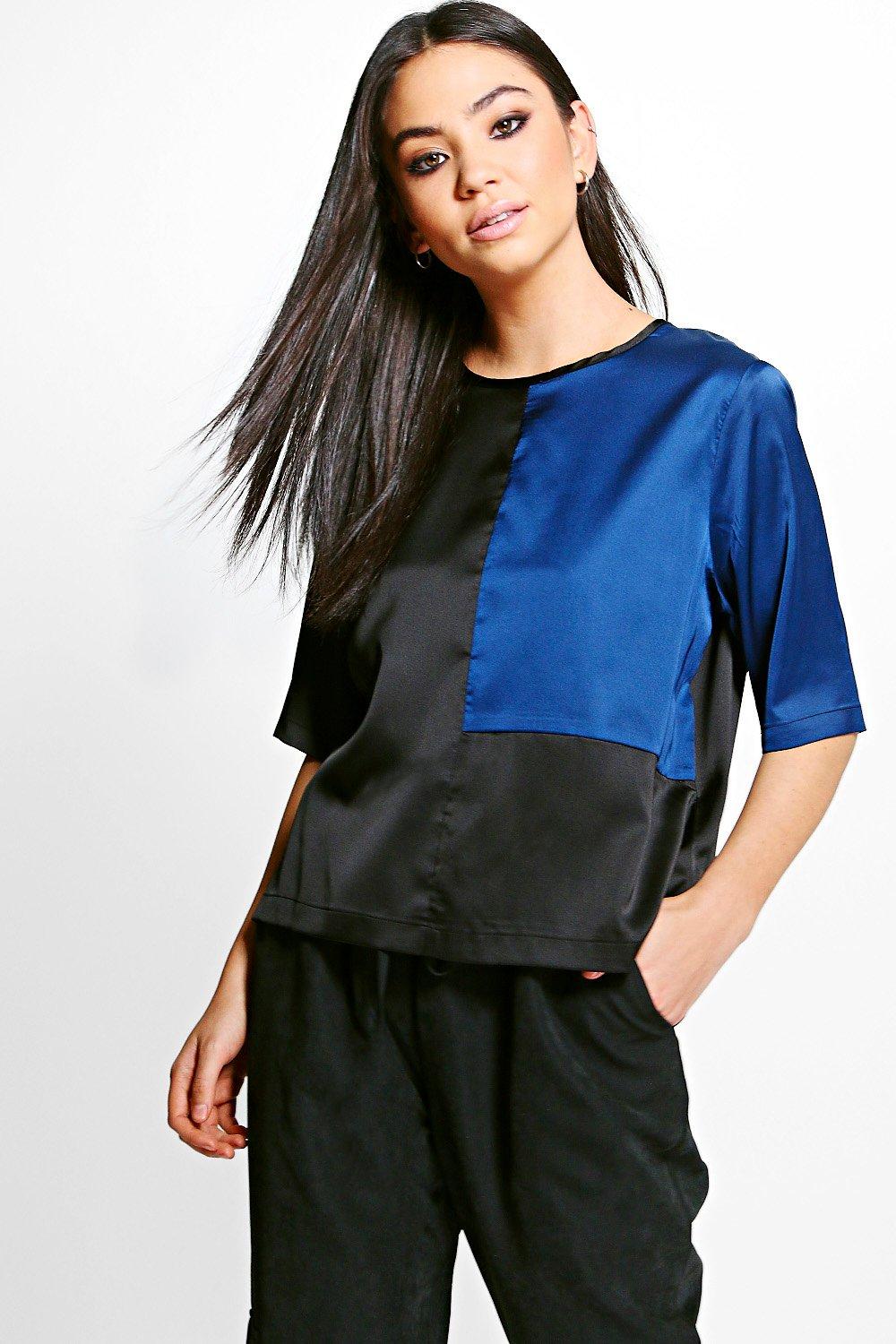 black satin shell top