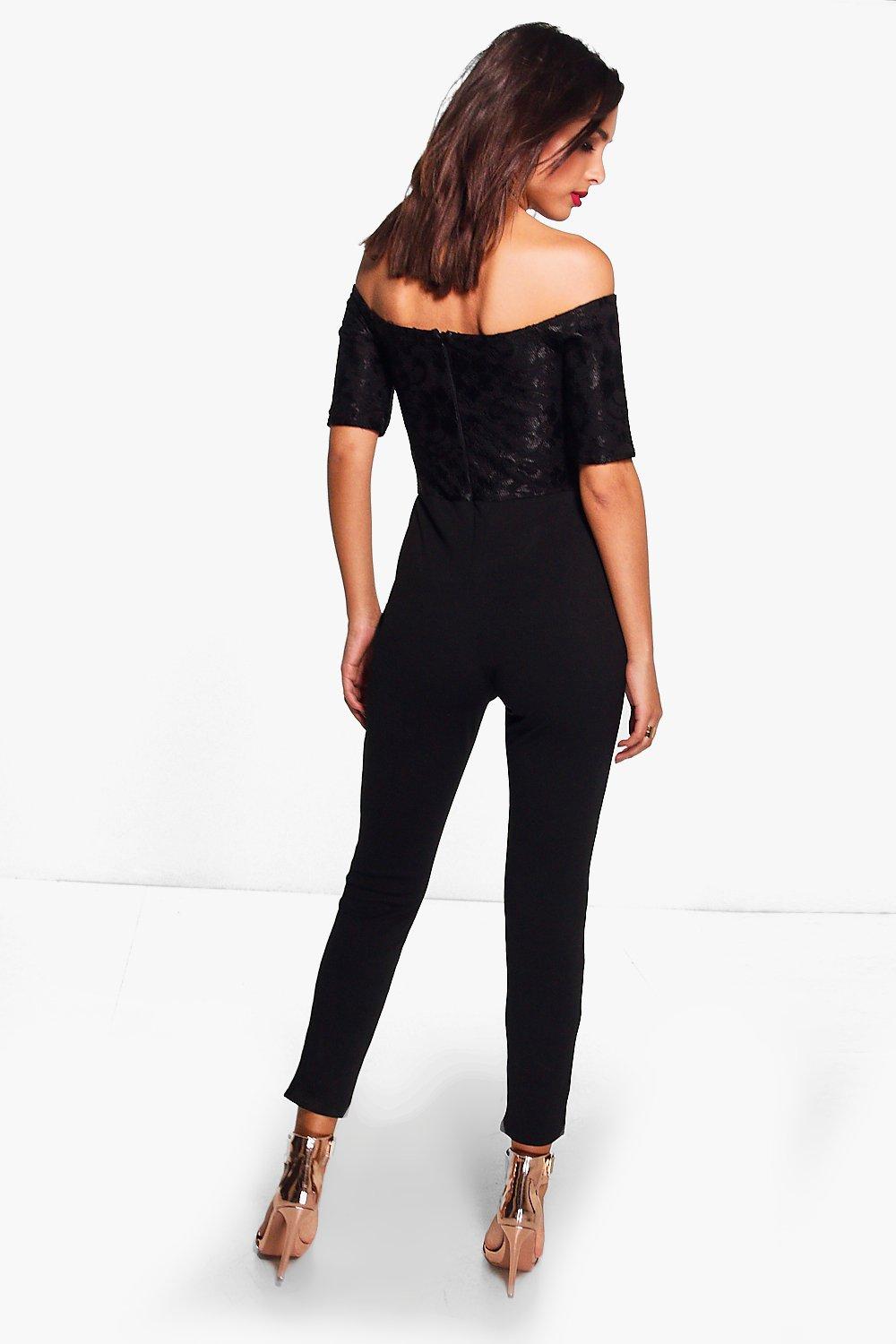 bardot lace jumpsuit