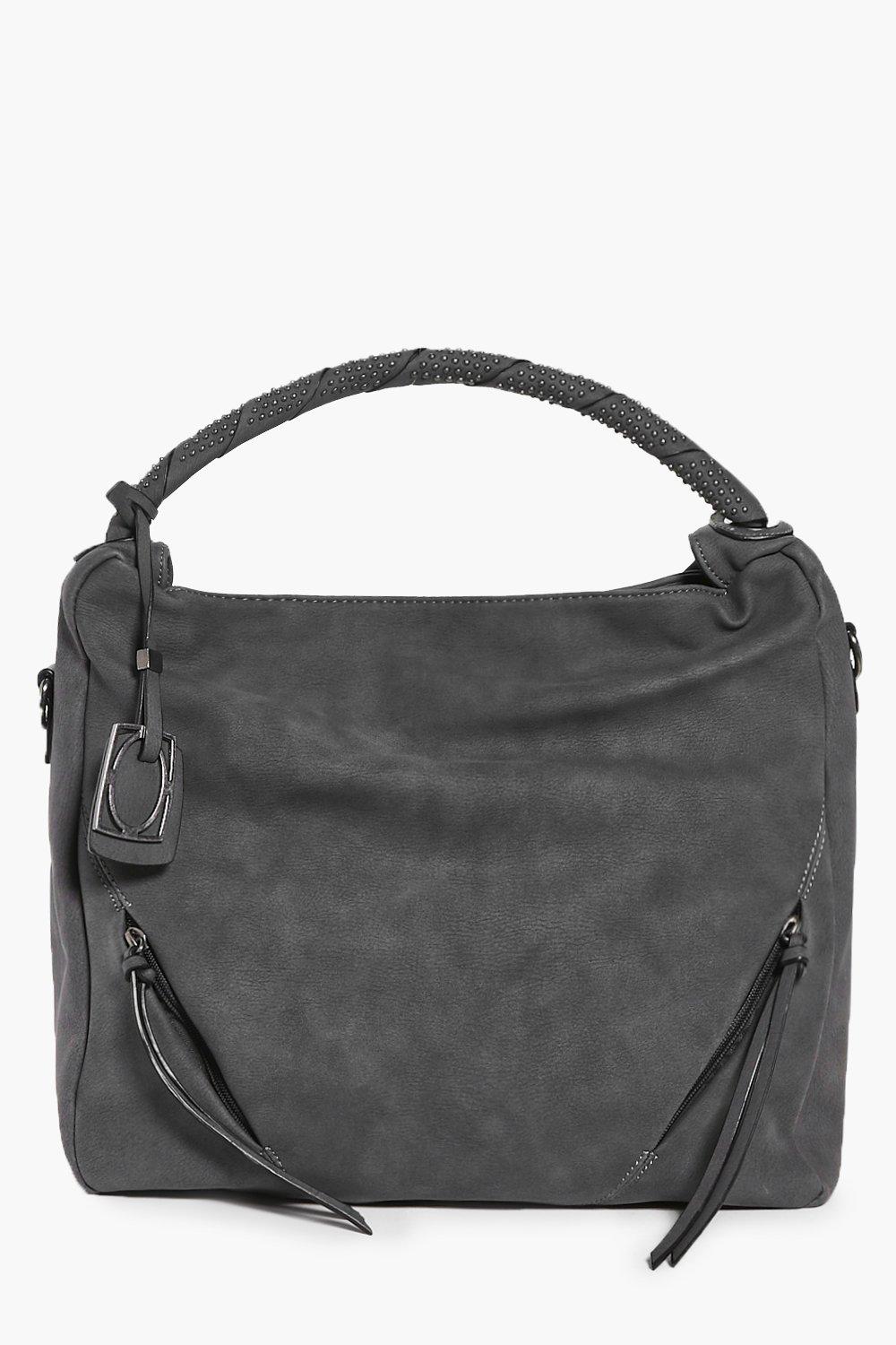 Eliza Studded Handle Zip Front Tote Bag | Boohoo