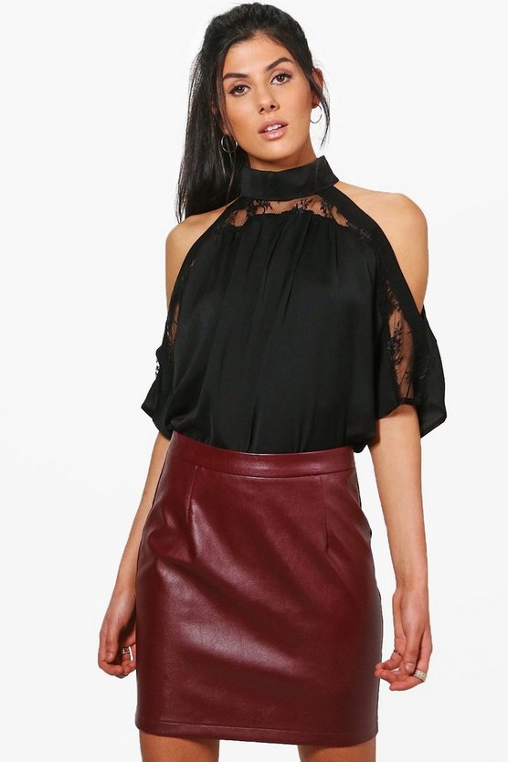 Heidi Lace Insert High Neck Cold Shoulder Blouse | Boohoo