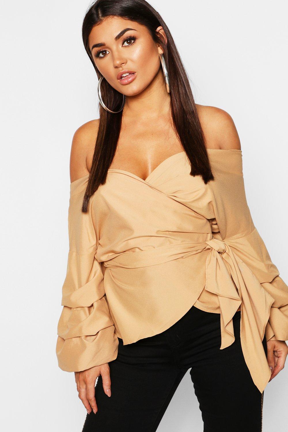 ruffle tiered sleeve wrap top