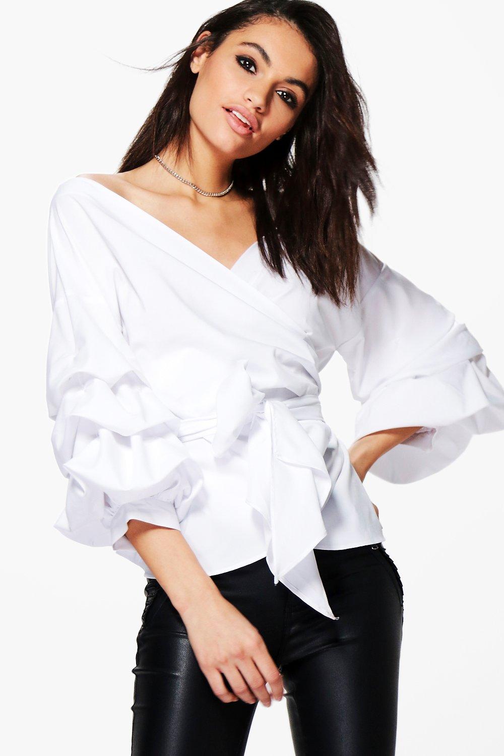 ruffle sleeve wrap top