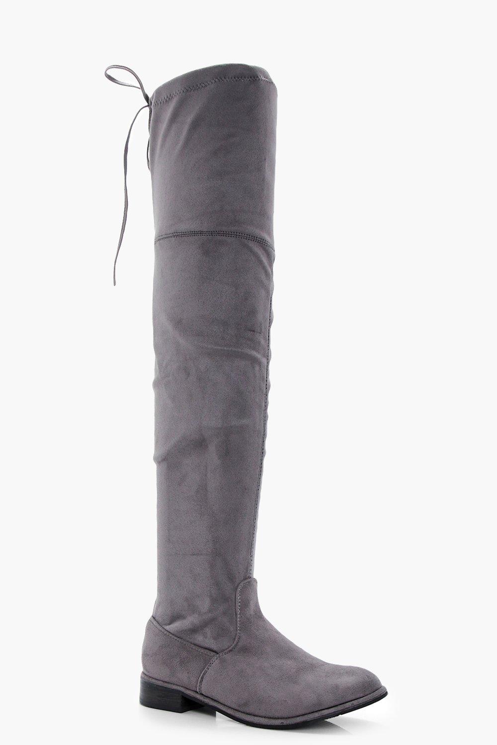 grey flat thigh high boots