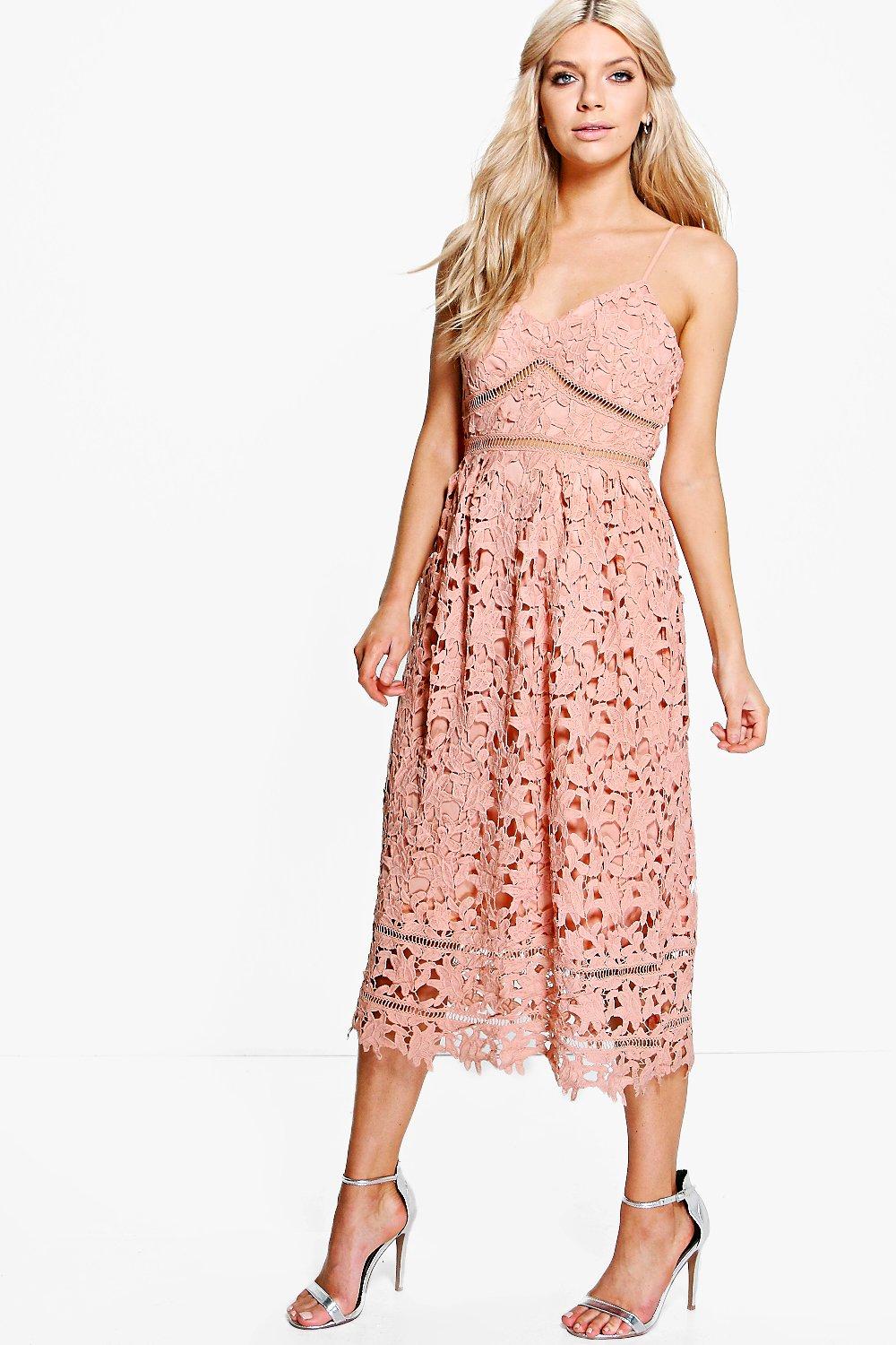 corded lace detail midi skater dress