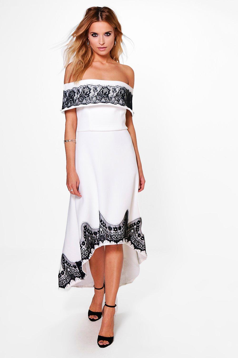 white lace dip hem dress