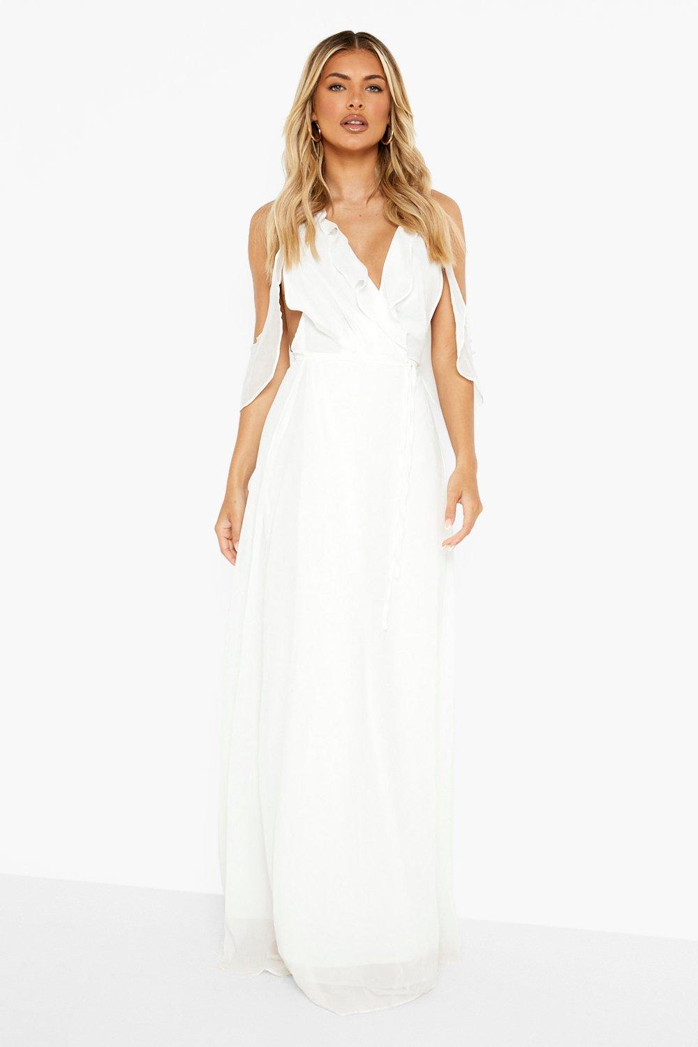 Boutique chiffon frill wrap maxi dress online