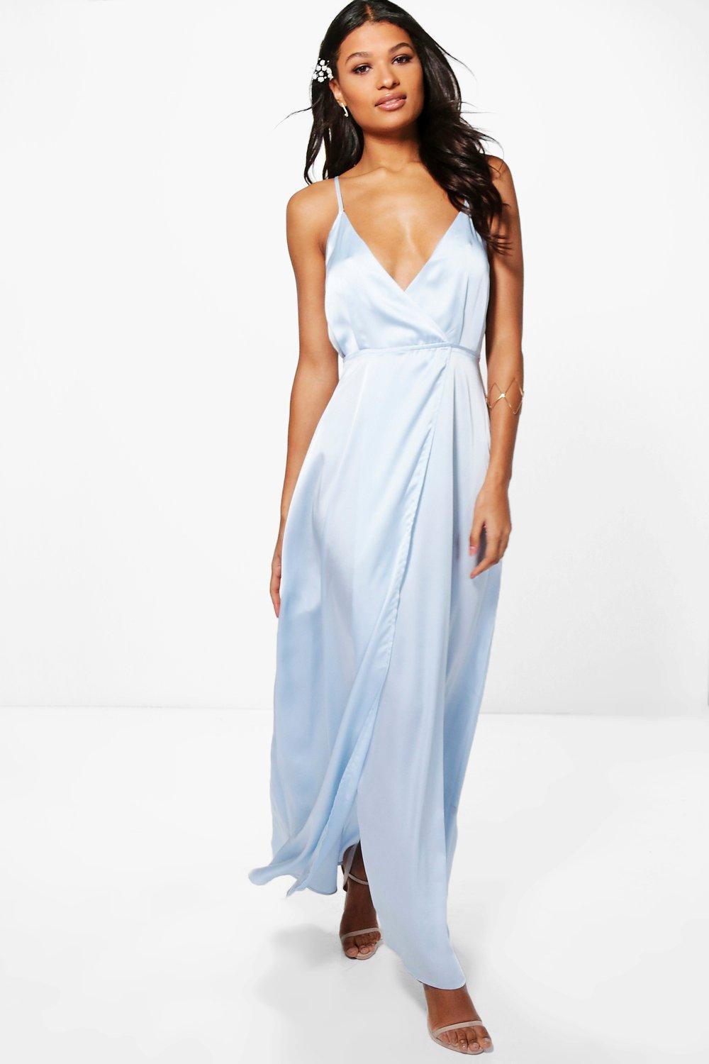 Boohoo Womens Boutique Ondine Satin Strappy Wrap Maxi Dress | eBay