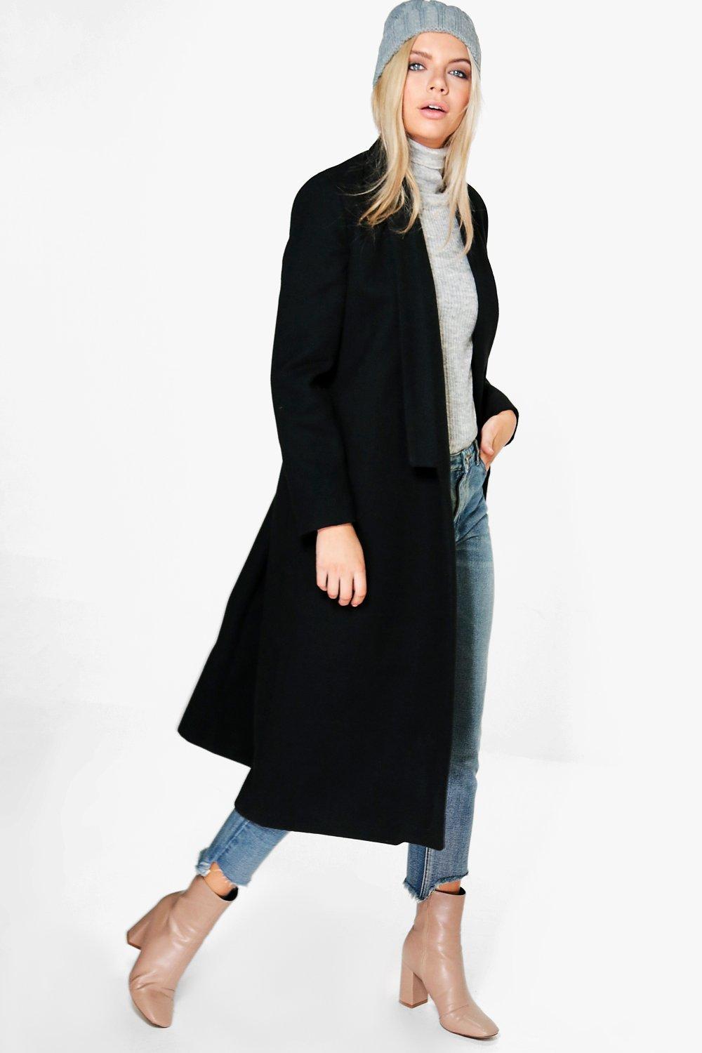 Boohoo Womens Grace Shawl Collar Wool Coat | eBay